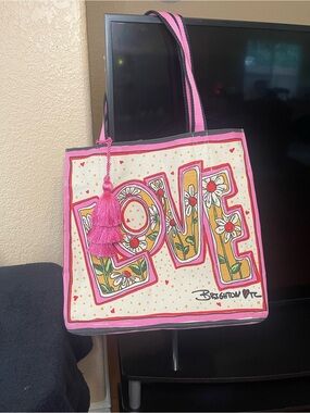 Brighton Pink and Cream LOVE Floral Canvas Tote with Tassel